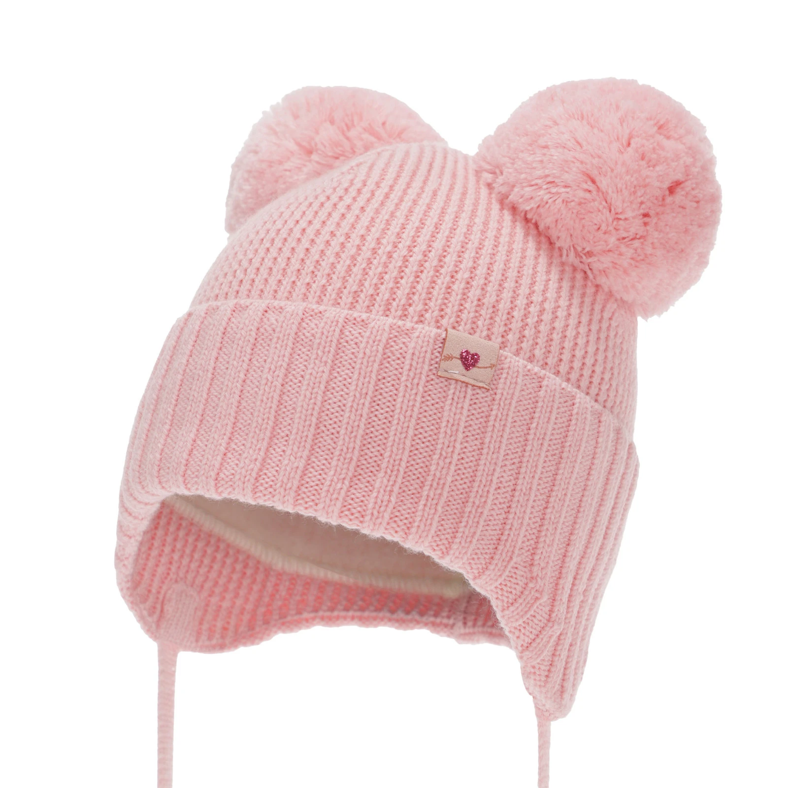 Czapka zimowa dla dziewczynki, różowa, 100% wełniana merino, podszyta wełnianym polarem, wiązana Kiarina