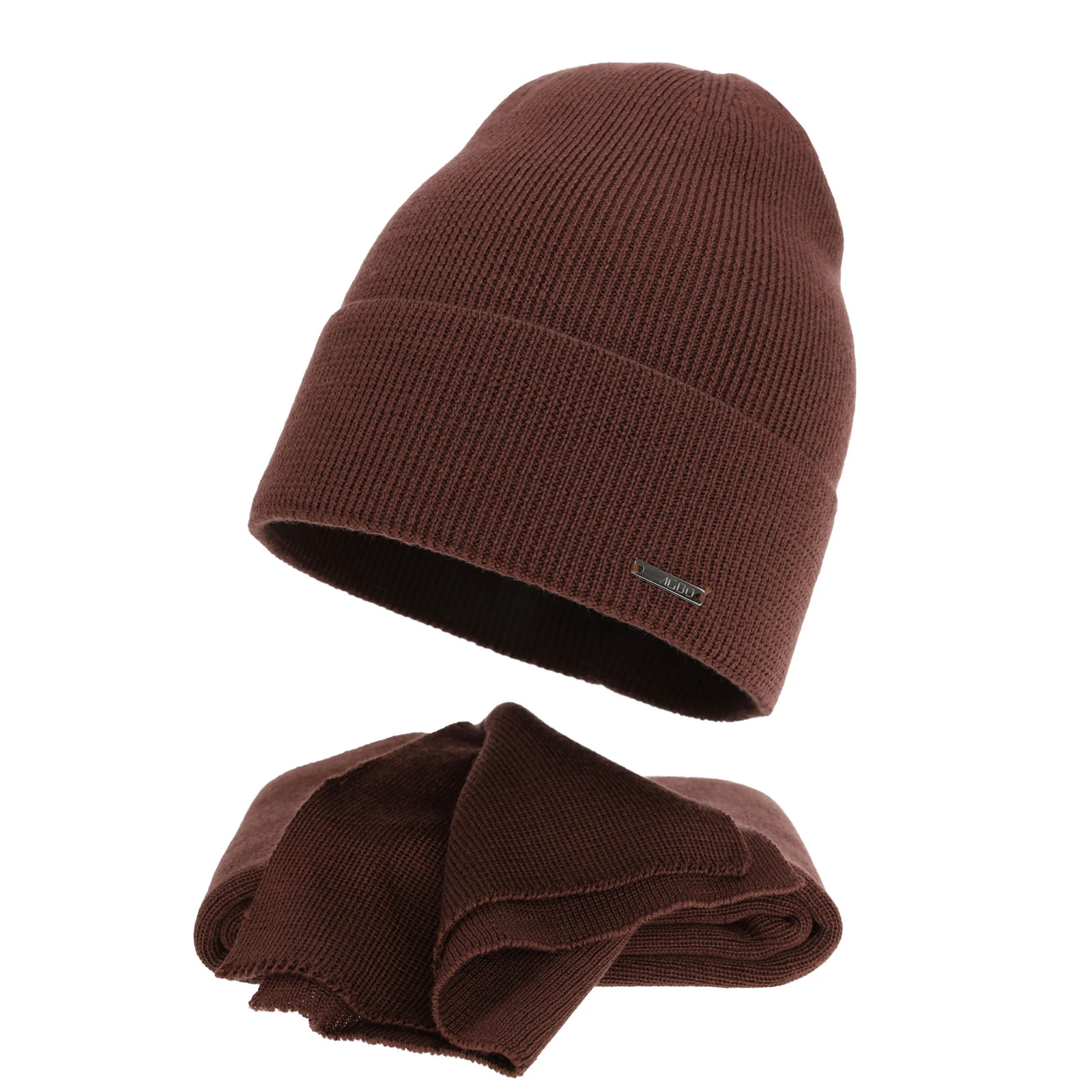 Czapka i szalik damski zimowy komplet, brązowy, 100% wełniany merino Melpomena