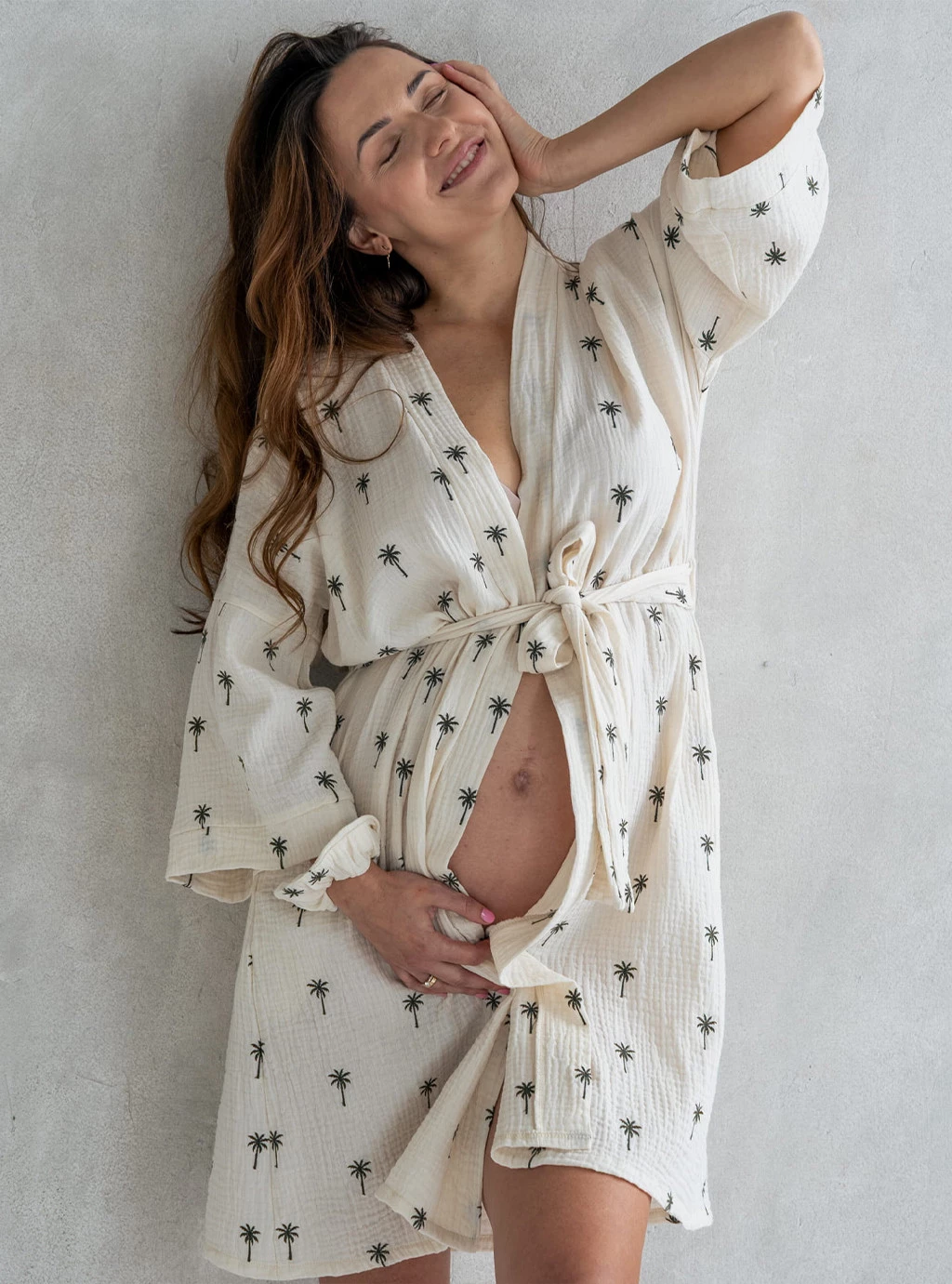 Szlafrok kimono ciążowe z muślinu PALMERA LATTE