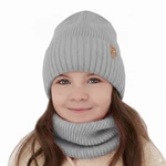 Czapka i komin dla dziewczynki zimowy komplet, szary, 100% wełniana merino Nelita