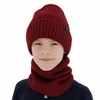 Czapka i komin dla chłopca, zimowy komplet, 100% wełniany merino, z podszyciem z wełny merino, bordowy Harbin