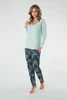 Julietta piżama damska długi rękaw. długie spodnie pistacjowy/druk
