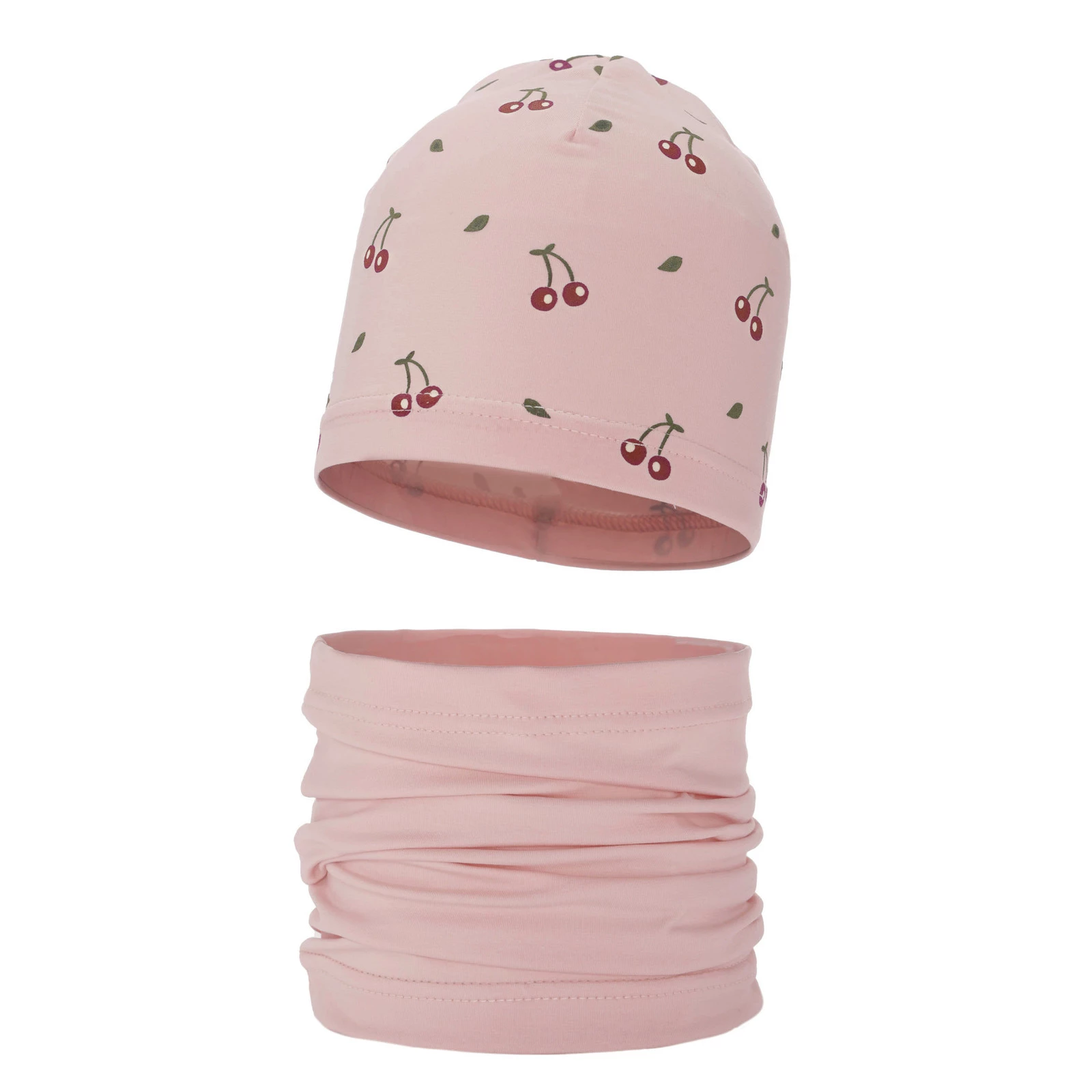 Czapka i komin dla dziewczynki jesienny, wiosenny komplet, różowy, bawełniany Cerise
