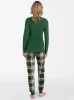 Zonda piżama damska długi rękaw, długie spodnie zielony/druk