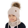 Czapka i komin dla chłopca zimowy komplet, granatowy, 100% wełniany merino, z pomponem Juno
