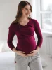 Bluzka ciążowa i do karmienia Milk Shirt jagodowa z dekoltem w serek