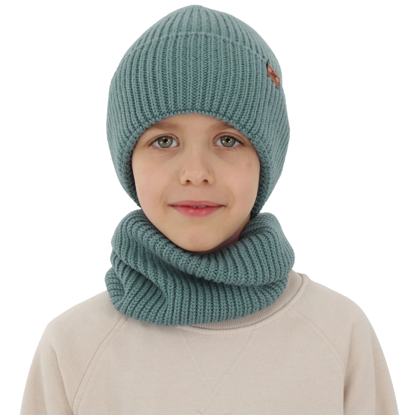 Czapka i komin dla chłopca, zimowy komplet, 100% wełniany merino, niebieski Serimo