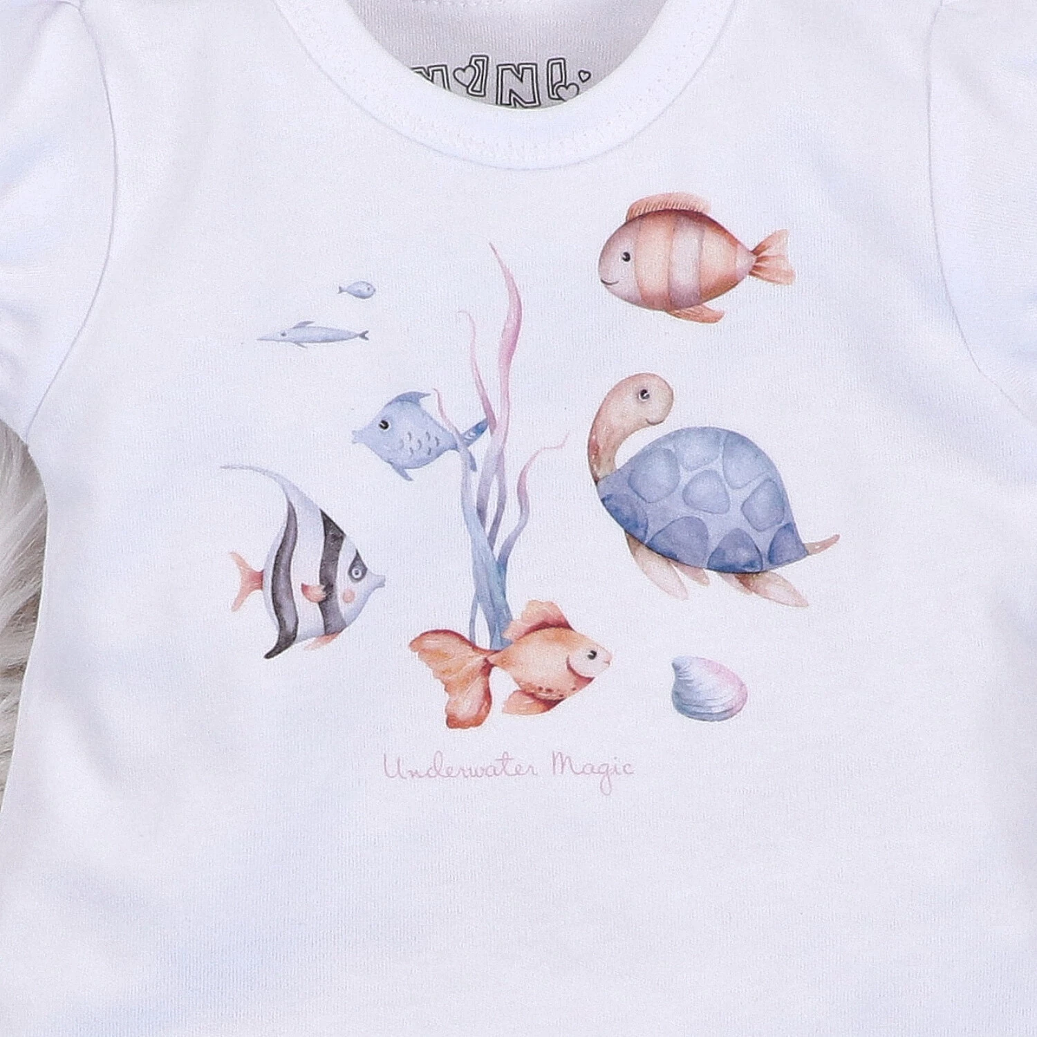 T-shirt Niemowlęcy Underwater World Z Bawełny Organicznej Podwodne Zwierzątka Biały