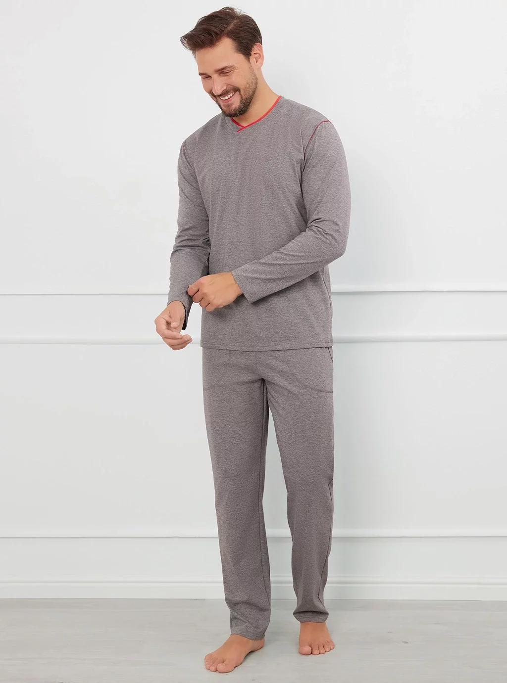 Ludwik piżama męska długi rękaw - melange