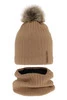 Czapka i komin dla chłopca zimowy komplet, camel, z pomponem, podszyty Kalen