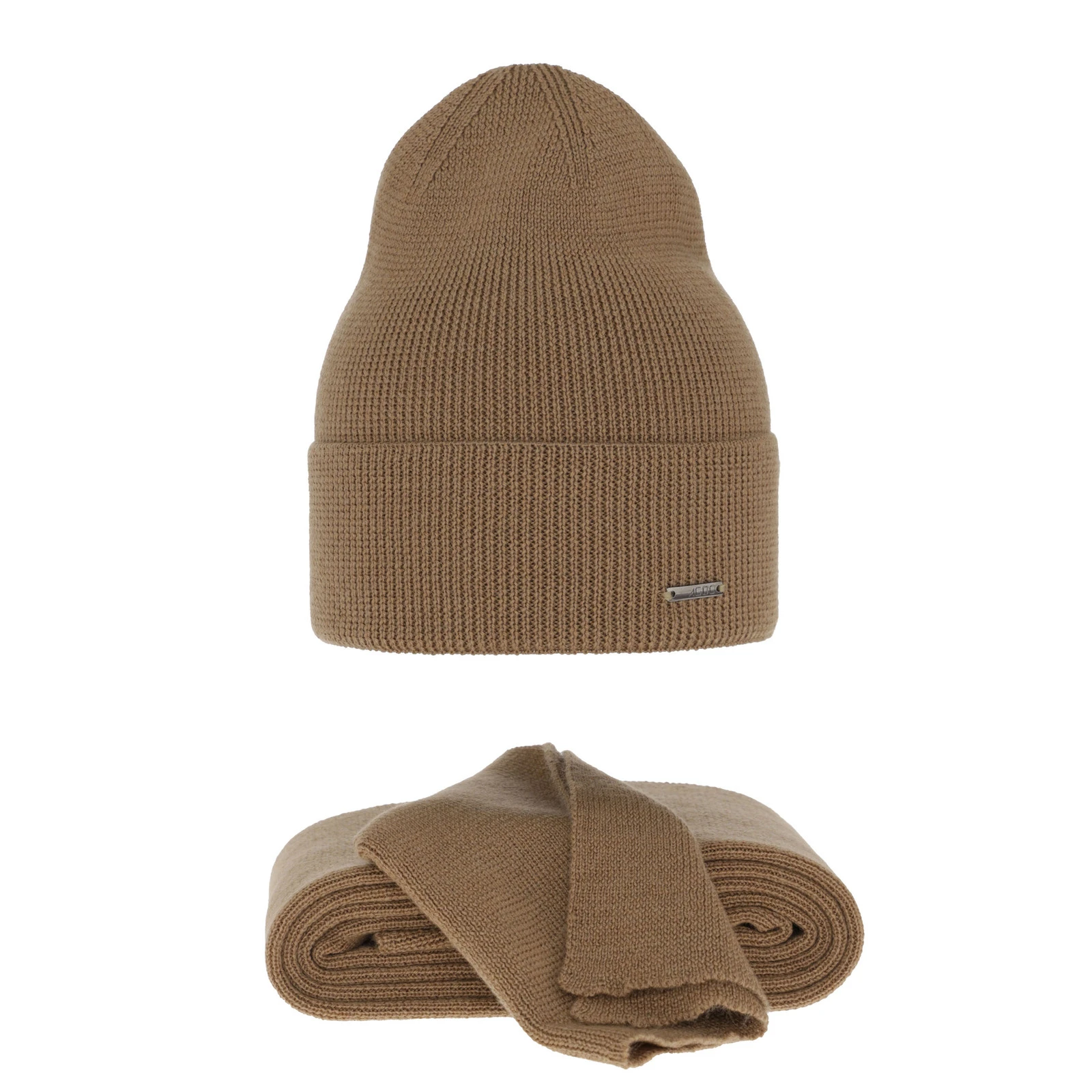 Czapka i szalik damski zimowy komplet, camel, 100% wełniana merino Melpomena
