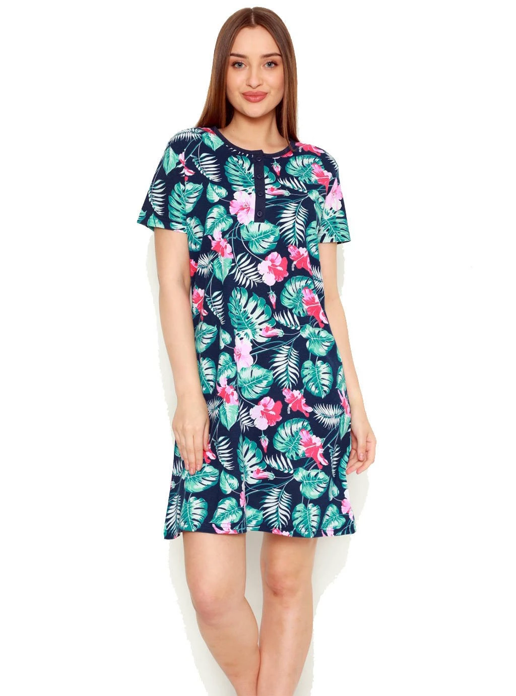 Koszula ciążowa Plus Size Tropiki - granatowa