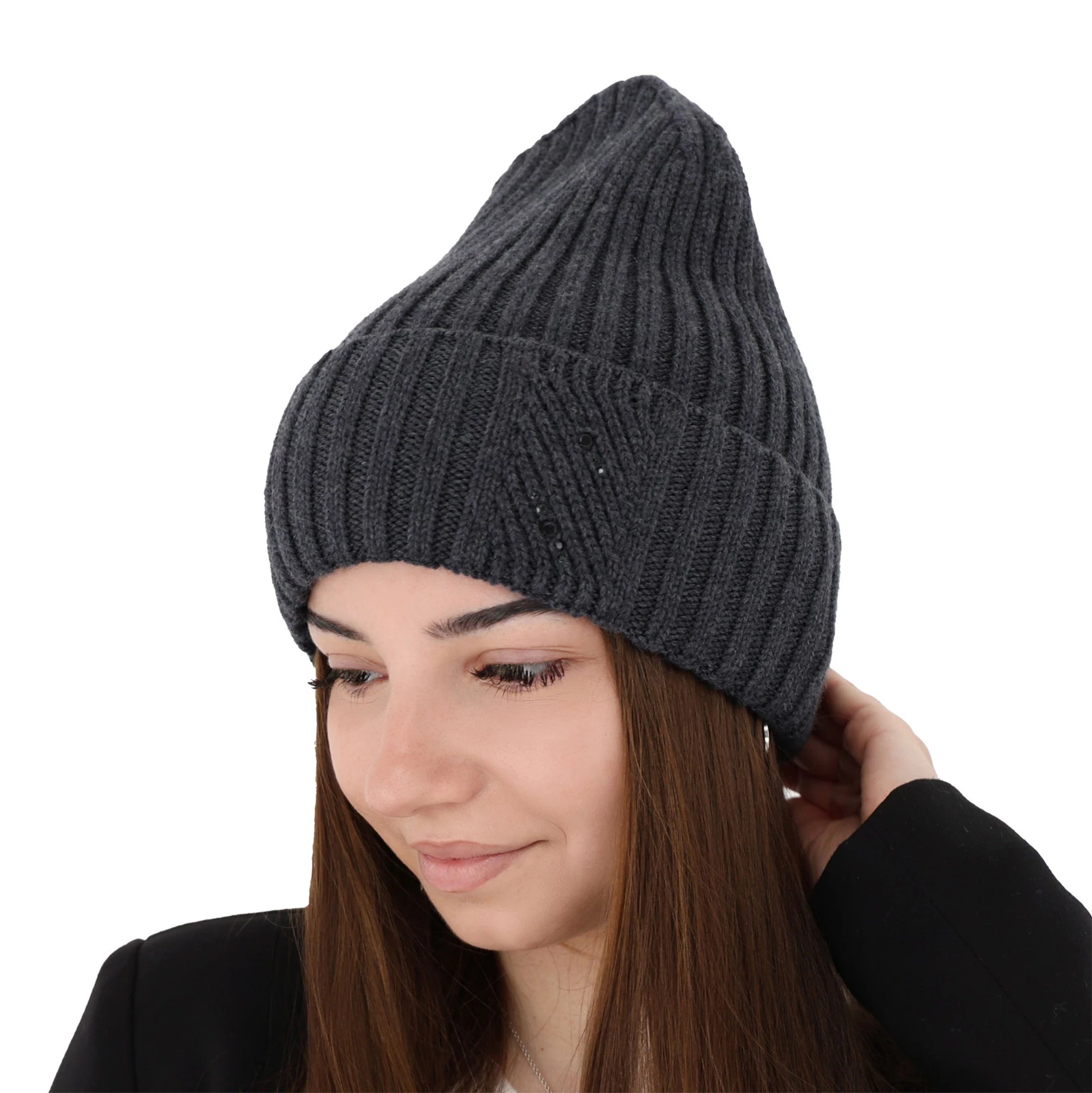 Czapka zimowa damska, szara, 100% wełniana merino Ariga