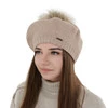 Beret damski zimowy, beżowy, z wełną merino Bonnie
