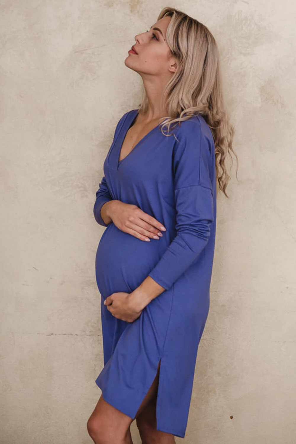 Bambusowa koszula nocna ciążowa i do karmienia z długim rękawem Moon Very Peri