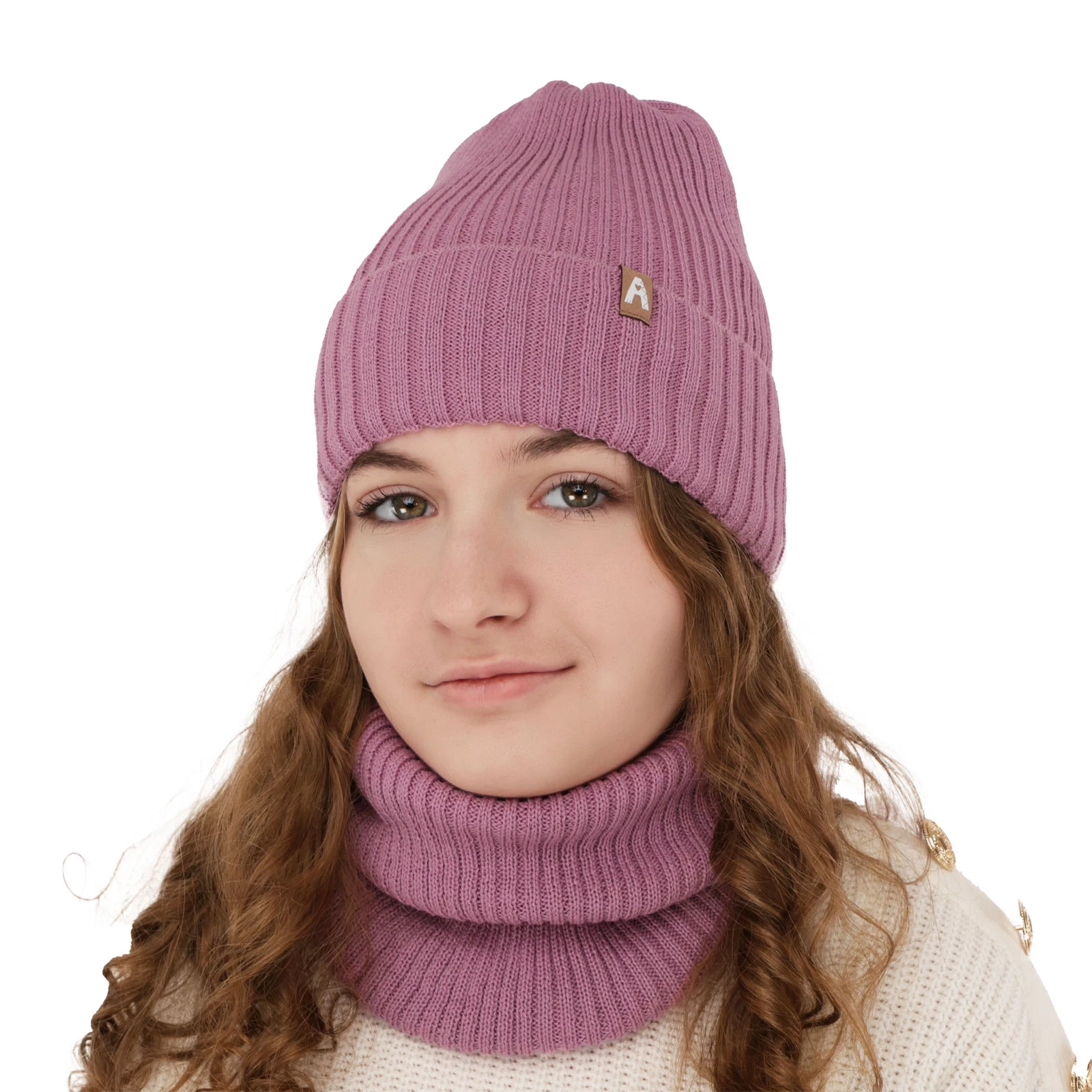 Czapka i komin dla dziewczynki zimowy komplet, czarny, z wełną merino, podszyty polarem Peggy