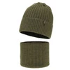 Czapka i komin dla chłopca, zimowy komplet, khaki, 100% wełniany merino, Gizmo