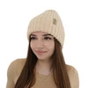 Czapka zimowa damska, kremowa, z wełną merino Caro