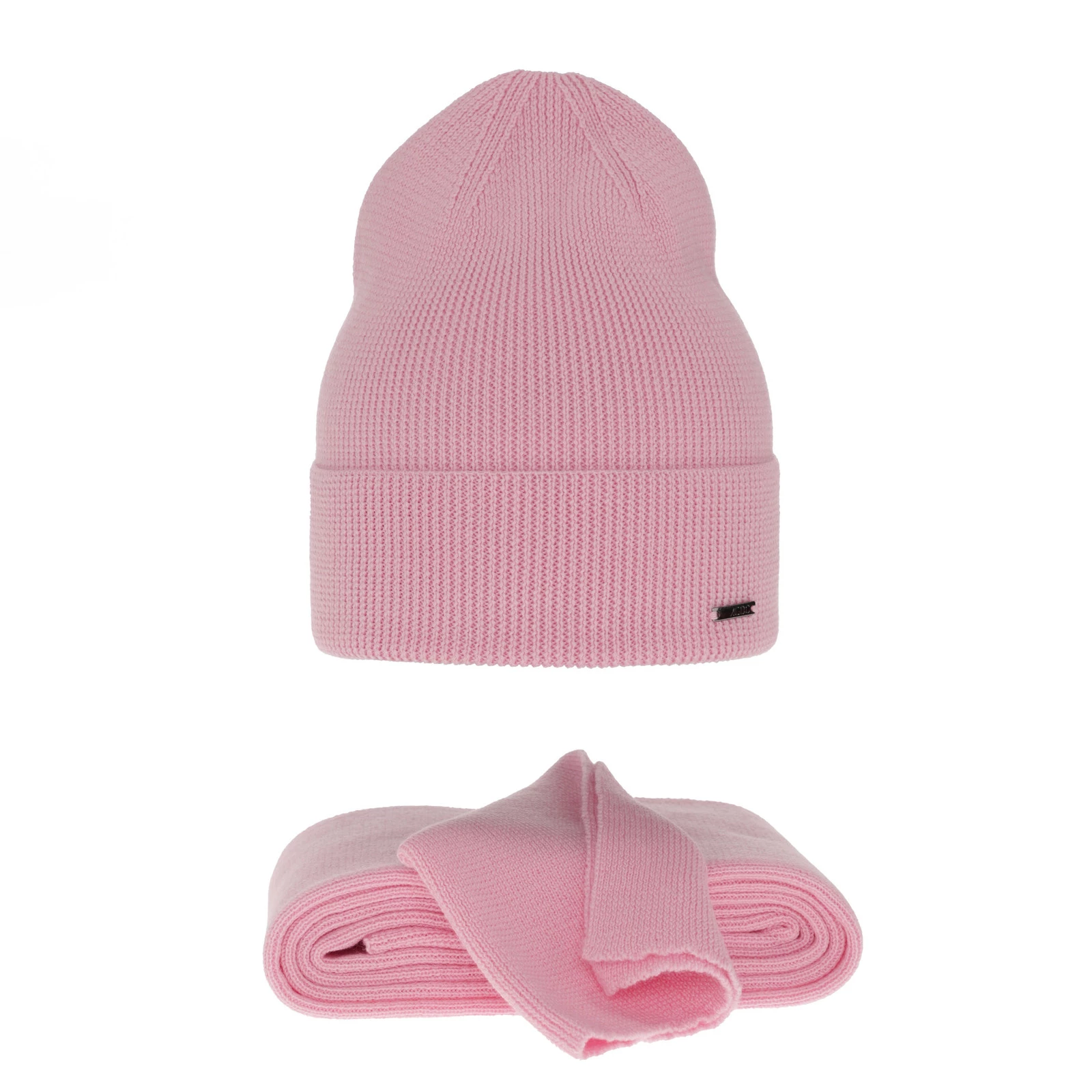 Czapka i szalik damski zimowy komplet, jasnoróżowy, 100% wełniany merino Melpomena