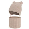 Czapka i komin dla dziewczynki zimowy komplet, beżowy, 100% wełniany merino, podszyty bawełną, Frosta