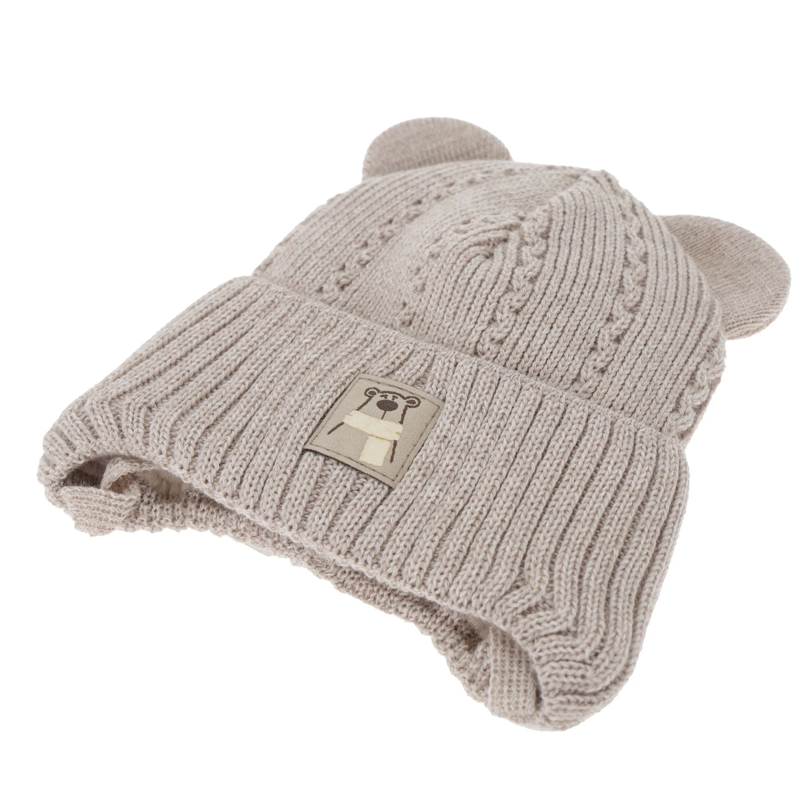 Czapka i komin dla chłopca zimowy komplet, camel, z wełną merino, wiązany Velaro
