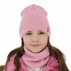 Czapka i komin dla dziewczynki jesienny, wiosenny komplet, różowy, 100% wełniany merino Chelsie