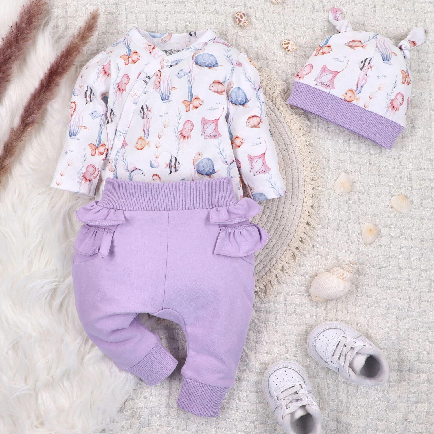 Spodnie Dresowe Underwater World Z Bawełny Organicznej Z Falbankami Fioletowy