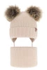 Czapka i komin dla dziewczynki zimowy komplet, beżowy, wiązany, 100% wełniany merino, z dwoma pomponami Silvia