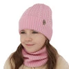 Czapka i komin dla dziewczynki zimowy komplet, różowy, 100% wełniany merino Jenny