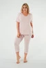 Puntini piżama damska krótki rękaw. 3/4 spodnie druk róż pudrowy