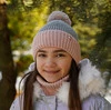 Czapka i komin dla dziewczynki zimowy komplet, różowy, z pomponem Kolumbina