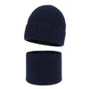 Czapka i komin dla chłopca, zimowy komplet, 100% wełniany merino, z podszyciem z wełny merino, granatowy Harbin