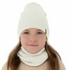 Czapka i komin dla dziewczynki jesienny, wiosenny komplet, biały, 100% wełniany merino Ricona