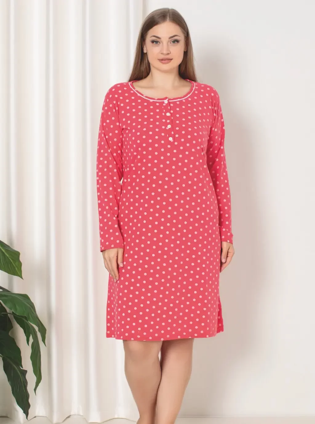 Koszula ciążowa DR Plus size Grochy - malinowe