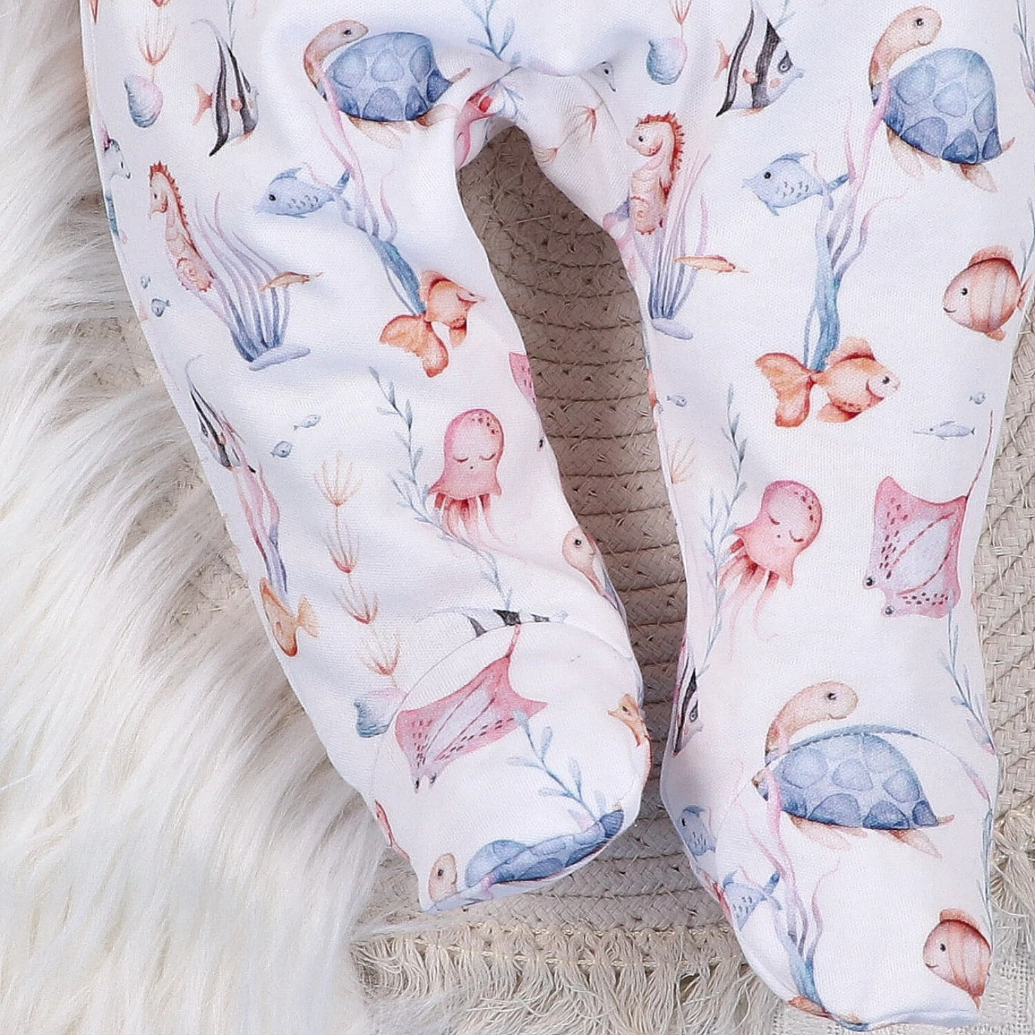 Półśpiochy Niemowlęce Underwater World Z Bawełny Organicznej Podwodne Zwierzątka Biały