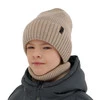 Czapka i komin dla chłopca, zimowy komplet, 100% wełniany merino, z podszyciem z wełny merino, granatowy Harbin