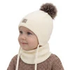 Czapka i komin dla chłopca zimowy komplet, kremowy, 100% wełniany merino,  podszyty bawełną, Snorin