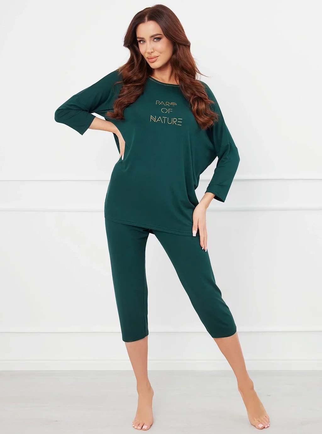 Natura piżama damska 3/4 rękaw - zielona