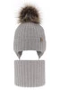 Czapka i komin dla dziewczynki zimowy komplet, szary, 100% wełniany merino, wiązany Junika