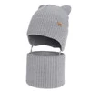 Czapka i komin dla chłopca zimowy komplet, jasnoszary, 100% wełniany merino,  podszyty bawełną, Flurix