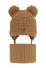 Czapka i komin dla chłopca zimowy komplet, camel, z dwoma pomponami, wiązany Krispi