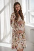 Sukienka ciążowa i do karmienia z lnem Lovely Dress Midi kremowa w kwiaty