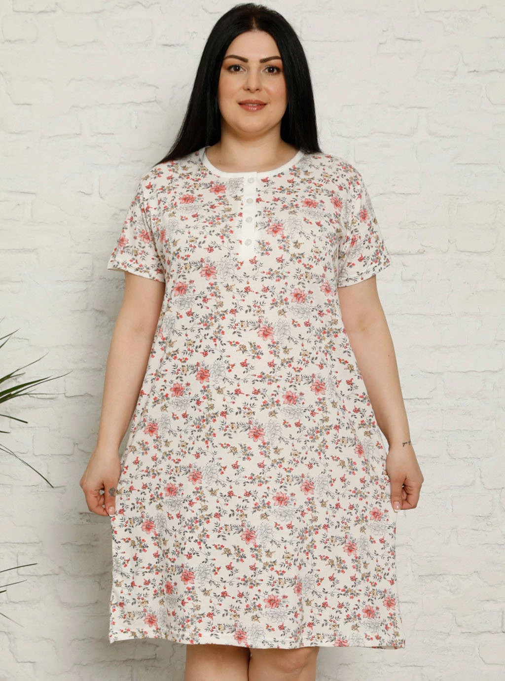 Koszula ciążowa Plus Size Biała w kwiaty