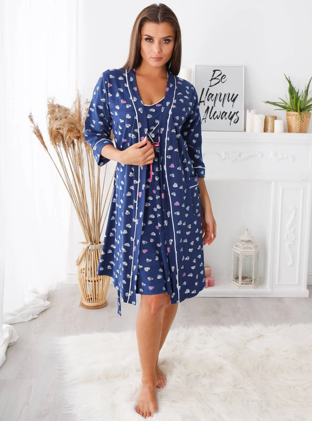 Koszula ciążowa na zakładkę - Granatowe Serca