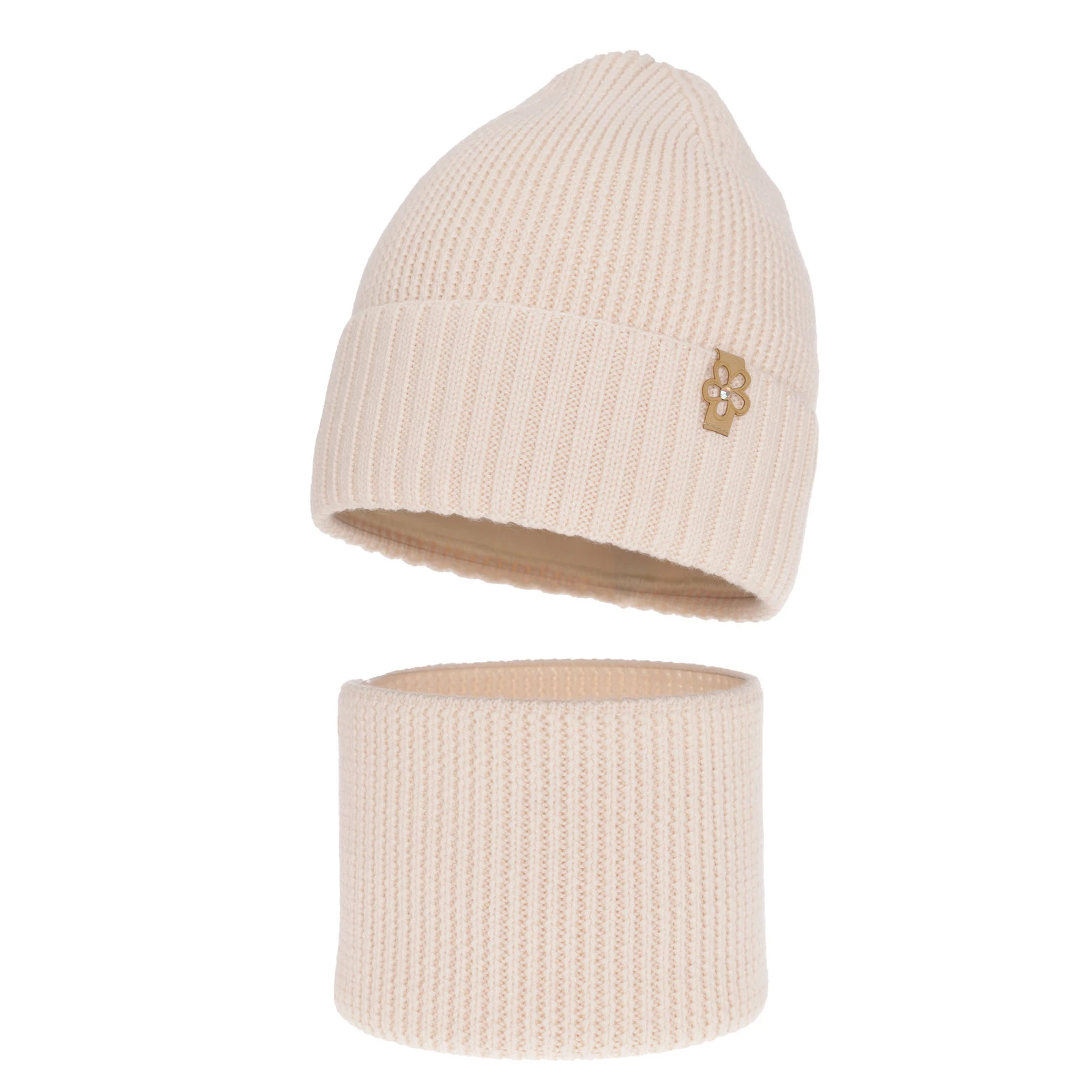 Czapka i komin dla dziewczynki zimowy komplet, jasnoróżowy, 100% wełniana merino Nelita