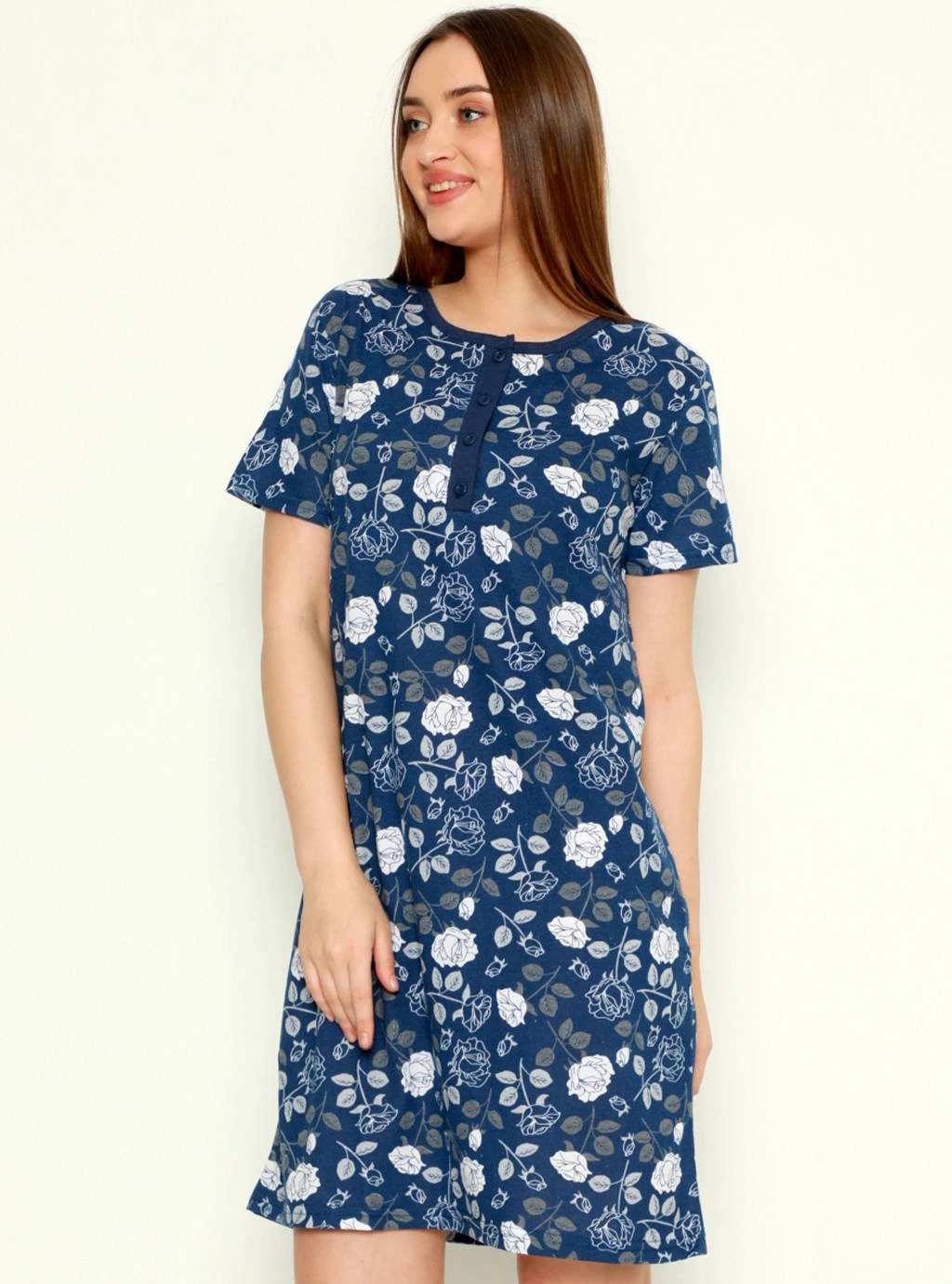 Koszula ciążowa Białe róże - granatowa