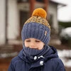 Czapka i komin dla chłopca zimowy komplet, granatowy, z pomponem Travis