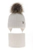 Czapka i komin dla dziewczynki zimowy komplet, biały, 100% wełniana merino, wiązany Junika