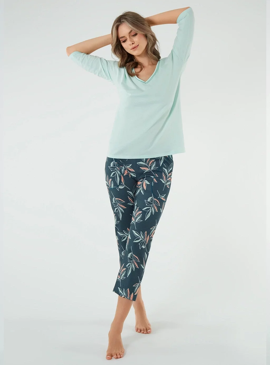 Julietta piżama damska 3/4 rękaw. 7/8 spodnie pistacjowy/druk