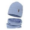 Czapka i komin podszyty bawełną dla chłopca zimowy komplet, błękitny, z wełną merino, Colton